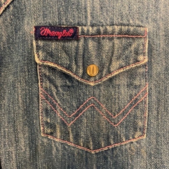Wrangler Womens Denim Vest Sleeveless Western Style Pink Stitching Size L - Picture 6 of 11